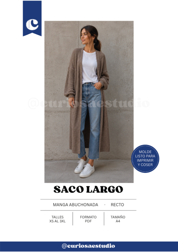 Producto - Saco largo abierto - Molde digital - PDF descargable