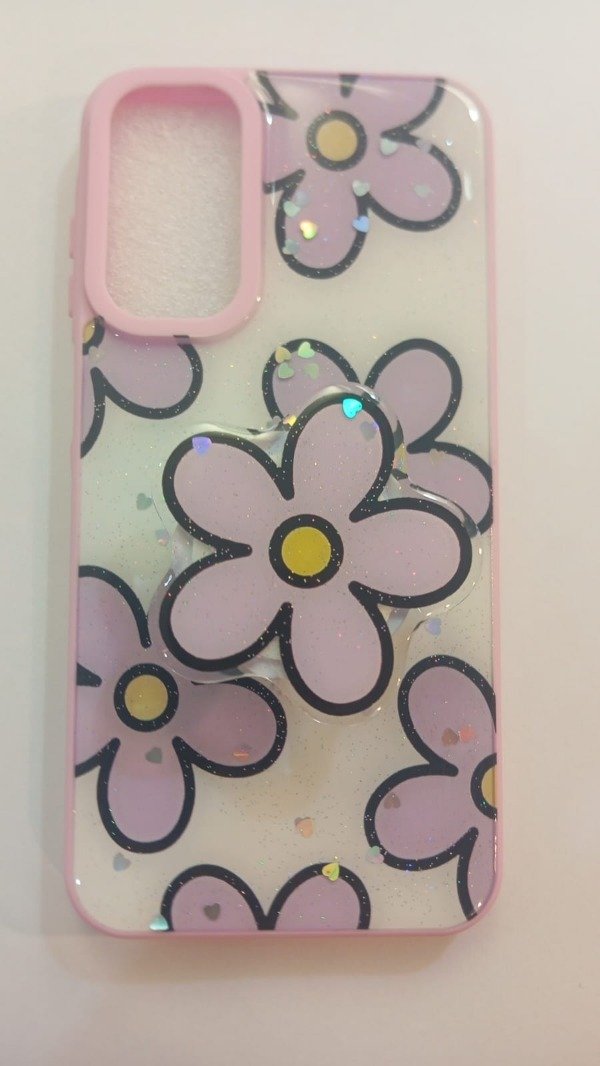 Producto - Funda con Glitter + Pop Socket Flor para Samsung A15