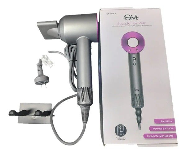 Producto - Secador Pelo Profesional Alta Potencia Secado Rapido Color Gris Oscuro Y Fucsia