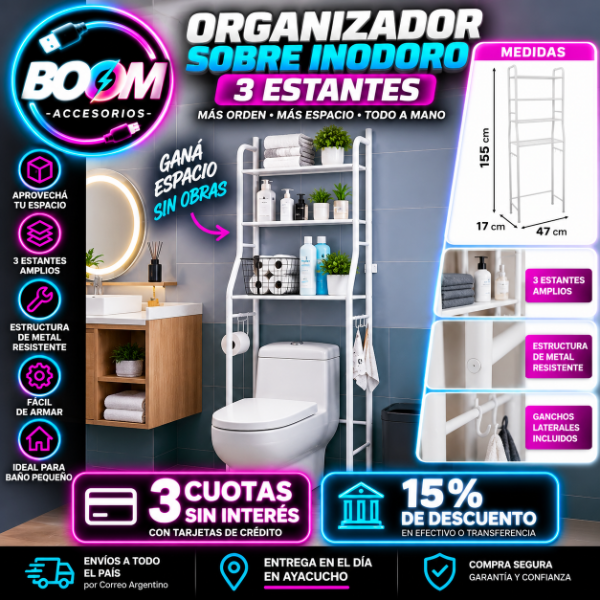 Producto - Estante Mueble Organizador De Baño 3 Niveles Repisa Color Blanco