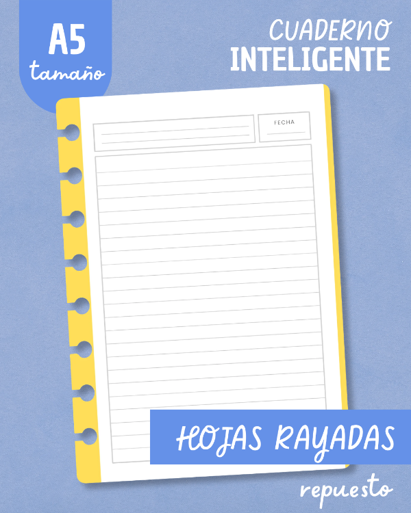 Producto - Repuesto de hojas A5 - Rayado - Franja color
