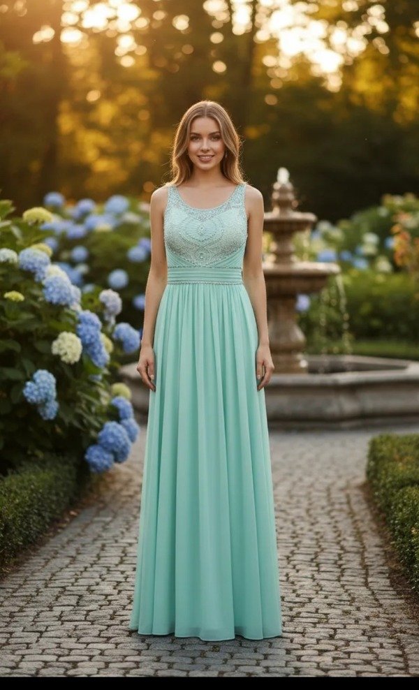 Vestido largo elegante bordado delicado