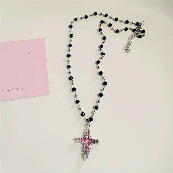 Producto - Collar Cadena Cross Pink Y2K