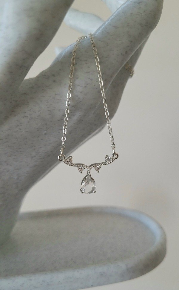 Producto - Collar gota cristal y micropave de acero blanco - 4