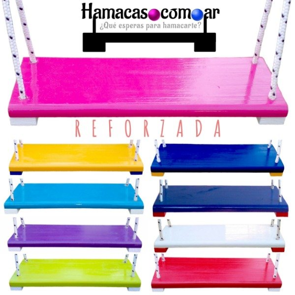 Producto - Hamaca de madera reforzada pintada con sogas y ganchos. ENVÍO GRATIS