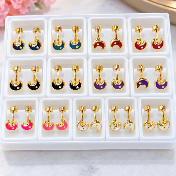 Producto - Aros acero dorado a rosca x 6 pares - 0