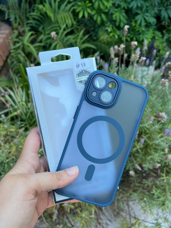 Producto - iph 15 pro Funda Magsafe funda azul con protector de camara (foto ilustrativa)