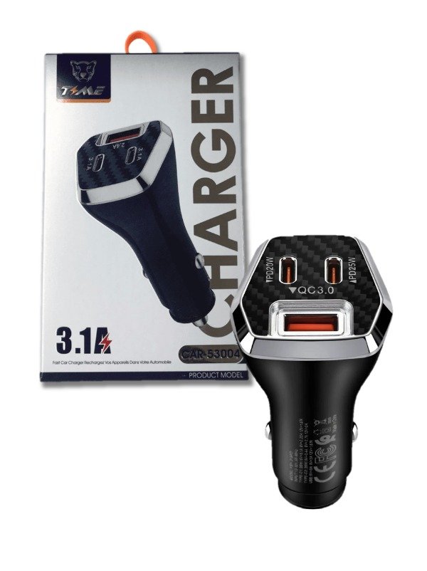 Producto - Cargador Auto Time 3.1a Usb Tipo-c Carga Rápida 12v 24v