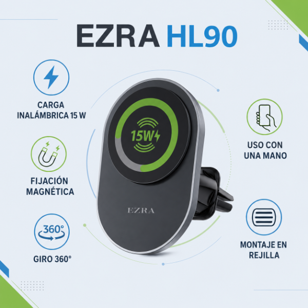 Producto - Soport d Teléfono Inalambrico Giratorio 360 Ajustable Imán, ABS Flexi 15W HL90. - 1