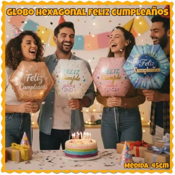 Producto - globo feliz cumpleaños hexagonal 45 cm