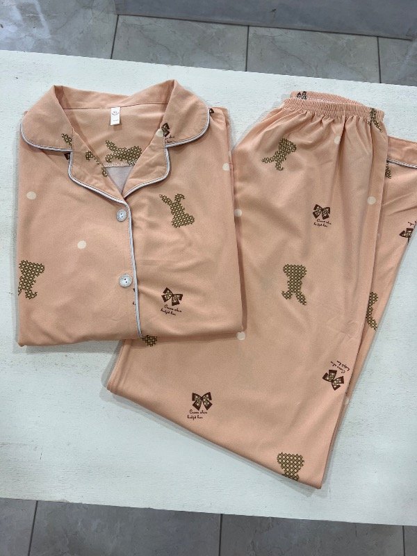 Producto - Pijama camisero moñitos durazno - 1