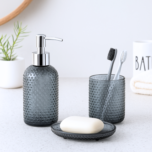 Producto - SET BAÑO X 3 PIEZAS NEGRO LABRADO