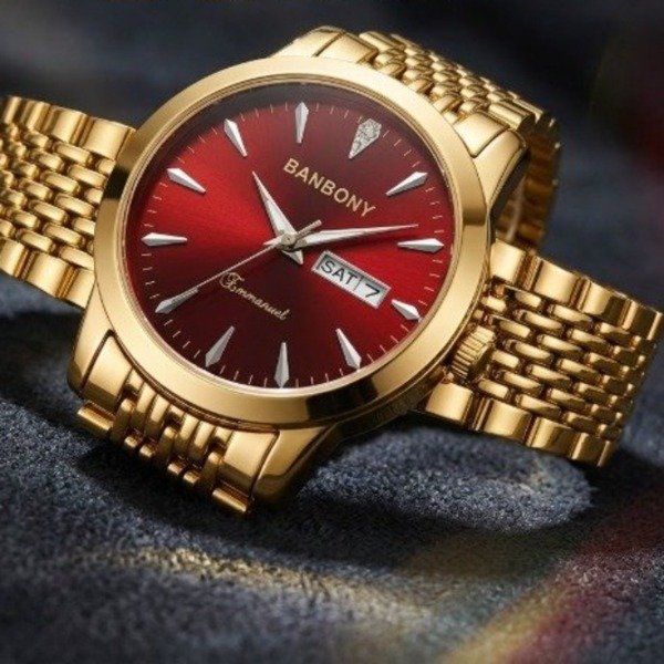 Producto - Reloj Banbony para hombre dorado con esfera roja - 0