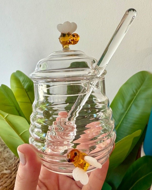 Producto - MIELERA DE VIDRIO CON ABEJITAS