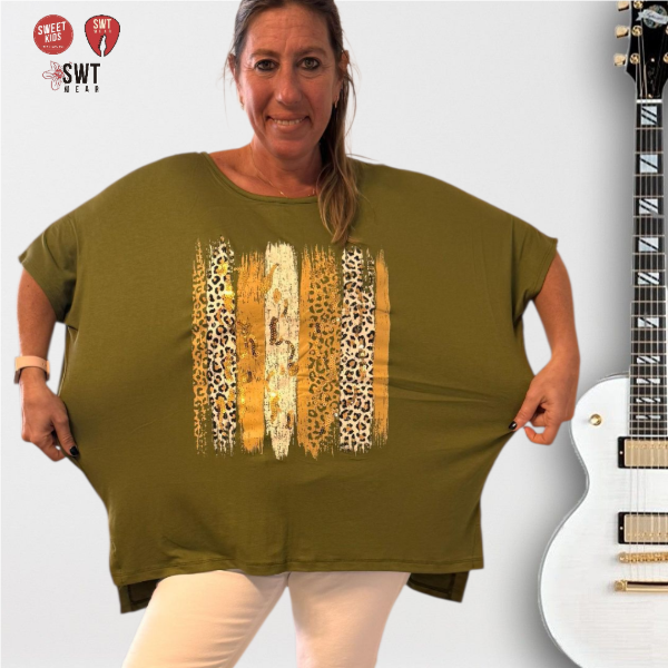 Producto - Maxi Remerón Print Lentejuelas Oversized Viscosa Manga Corta