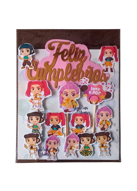 Producto - Cake Topper Adorno K-Pop Hunter Feliz Cumpleaños. Set por 15