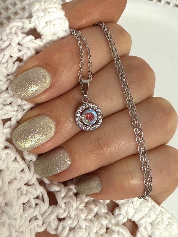 Producto - C416 Collar con dije cubik y strass acero quirúrgico 45cm