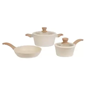 Producto - Set Bateria 5 piezas antiadherente con sistema de inducción granito color crema