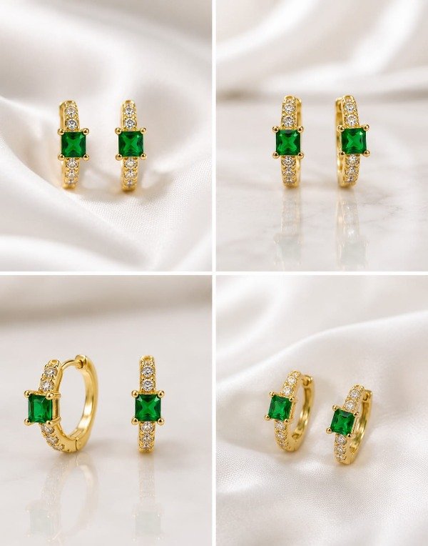Producto - Aros argolla de acero dorado con piedra y strass - 4