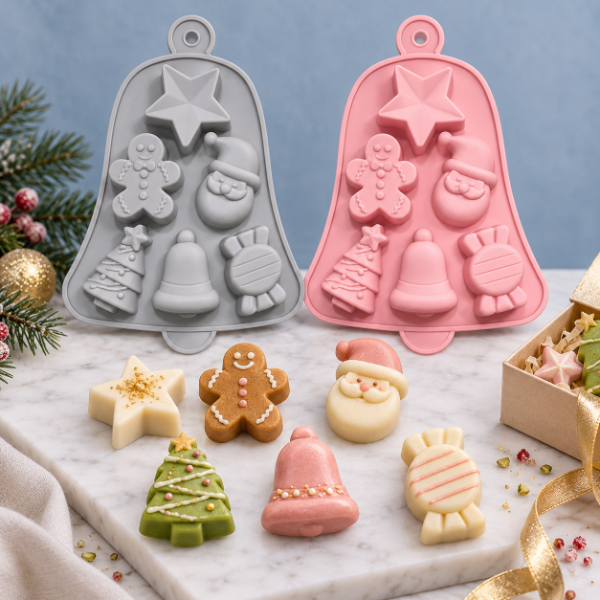 Producto - MOLDE DE SILICONA NAVIDEÑO FORMA CAMPANA 6 FIGURAS 5I10 - 2