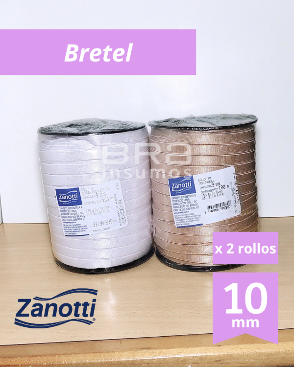 Producto - Combo Bretel Dolly 10 Zanotti - Blanco y Avellana (x 1 Rollo de 100 Mts c/u)