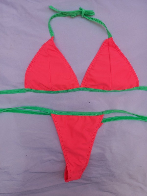 Bikini combinada rosa fluo con verde t.100