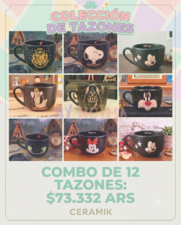 Producto - COMBO TAZONES NEGROS DE PERSONAJES X12 - 0