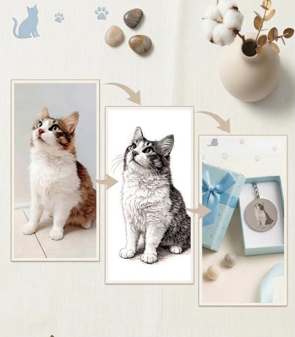 Producto - LLAVERO FOTO GRABADO PERSONALIZADO CON TU GATO C/ CAJA DE REGALO - 1