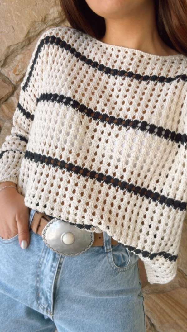Producto - SWEATER CALADO RAYADO (NATURAL)