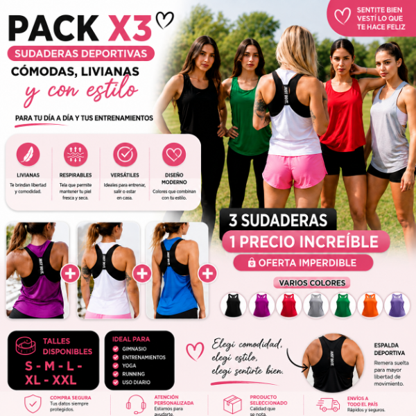 Producto - Pack x3 Sudaderas Deportivas Mujer Cómodas - Gym y Uso Diario - Varios Colores