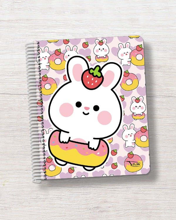 Producto - Cuaderno N3 rayado tapa rígida plástica 100h dis. conejitos con frutillas
