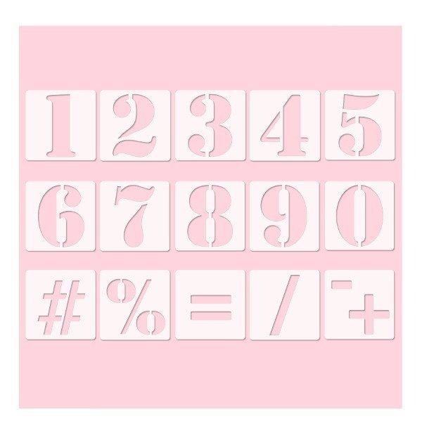 Producto - Stencil Plantilla Números 6x6cm 15 Números + Signos Deco -ei