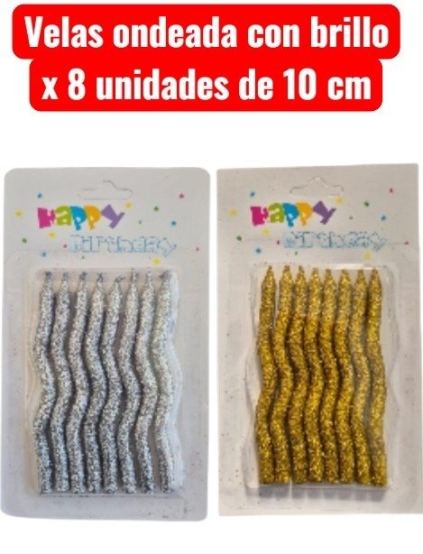 Producto - Vela ondeado dorada con brillo 10cm x 8 unid