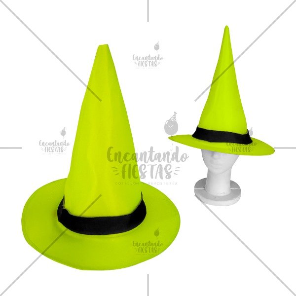 Producto - Gorro Bruja Verde Flúor Halloween  35cm x 1u