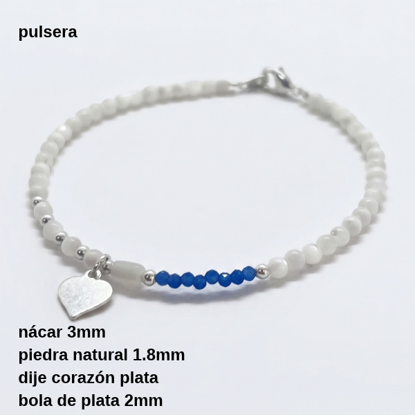 Producto - PUL #FP Pulsera nácar 3mm, piedra natural y dije corazón (DÓLAR) - 0