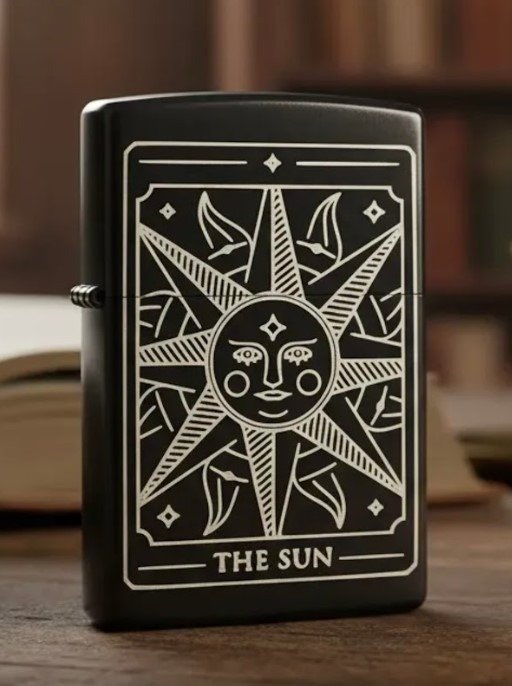 Producto - ENCENDEDOR RECARGABLE A BENCINA TAROT THE SUN NEGRO MATE - 1