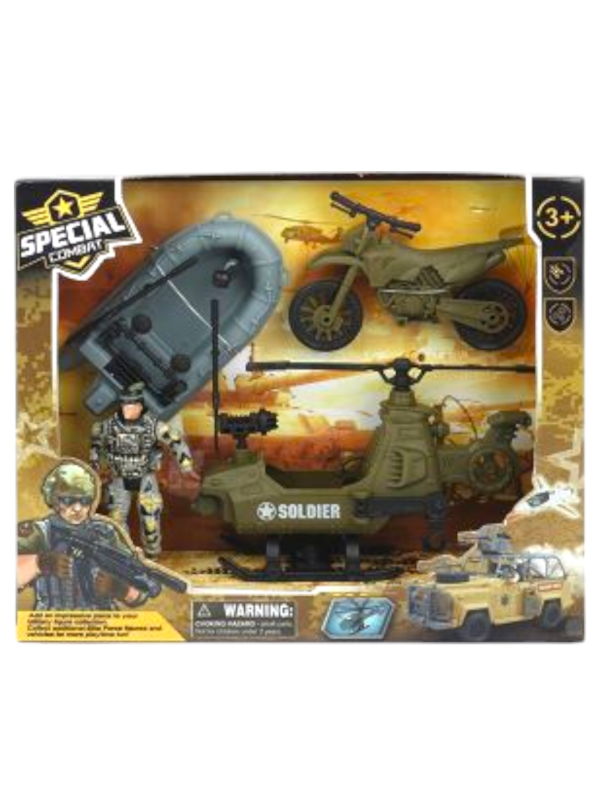 Producto - Set Combate Soldado + helicóptero+ Bote ZY1528091