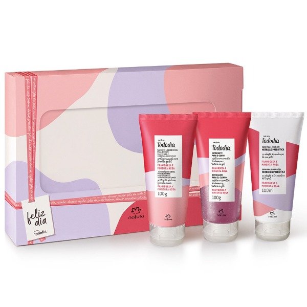 Producto - Frambuesa y Pimienta Rosa: crema corporal 100ml + jabón líq + jabón exfoliante