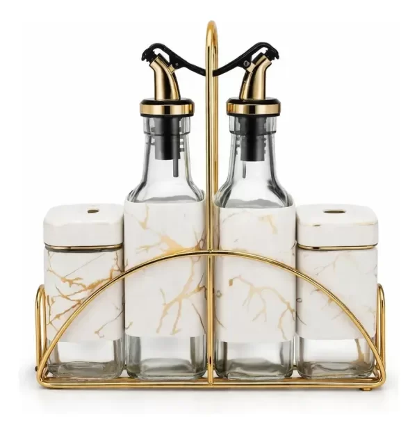 Producto - Set X4 Condimentos Aceiteras Y Saleros De Vidrio Dorado