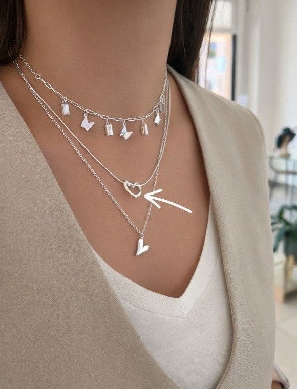 Producto - Cadena corazón pasante Acero Blanco.