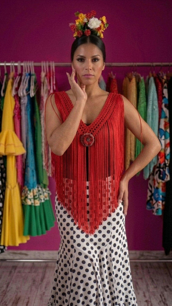 Producto - Tira De Flecos Para Escote 80 Cm Roja - 0