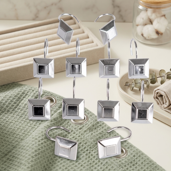 Producto - Set 12 Ganchos Metal para Cortina de Baño "Cuadritos"