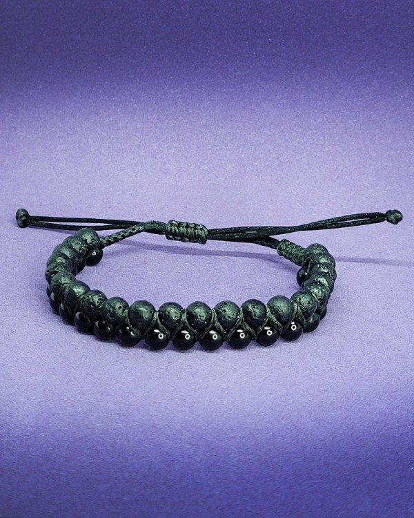 Producto - P 732 - Pulsera tejida - Bolitas Piedra volcánica - Ajustable