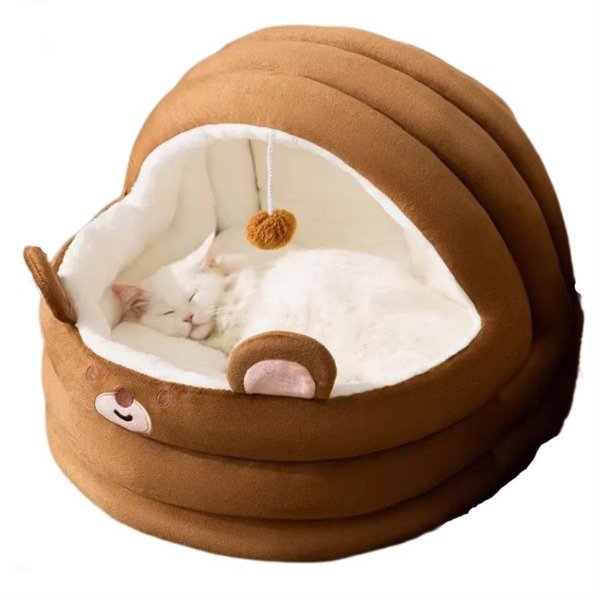 Producto - Cama Cucha Semicerrada Mascotas Pequeñas Marrón