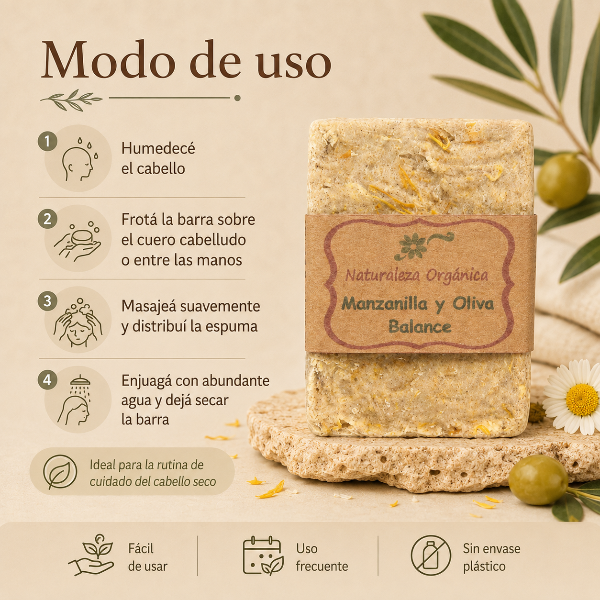 Producto - Champú Sólido Manzanilla y Oliva Balance - para Cabellos Secos - 3