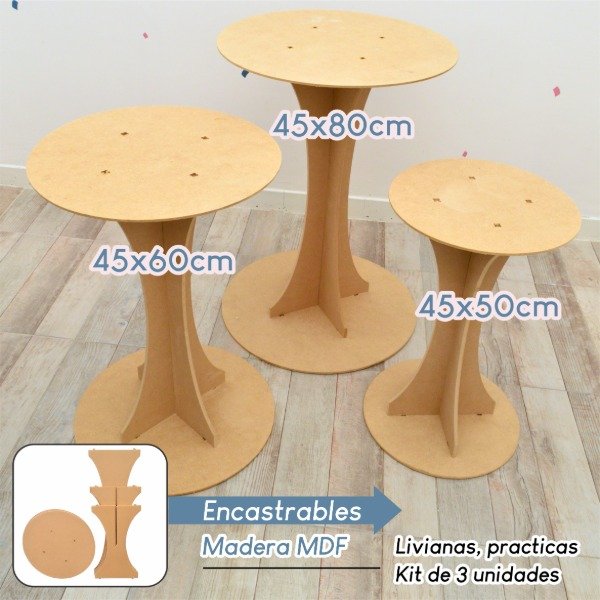 Producto - Kit de 3 Mesas en MDF encastrables 45/50 45/60 45/80cm