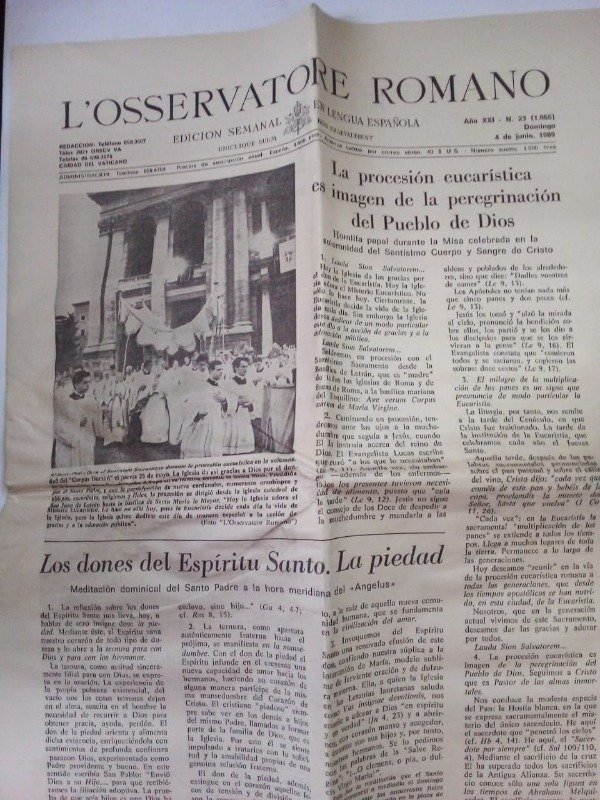 Producto - L Osservatore romano Edición española #1066 - Junio 1989