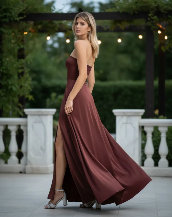 Producto - Vestido de  Fiesta Largo con Tajo Elegante Chocolate