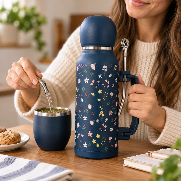 Producto - Termo Shaky Estampado de 1.3 lts con tapa que se puede usar de mate y bombilla - 1