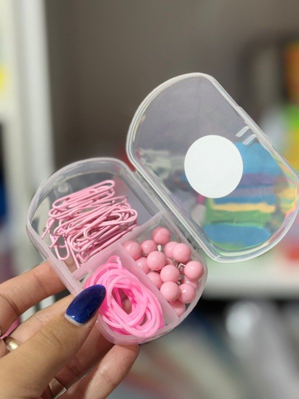 Producto - Set de broche rosa (clip de papel, chinches de color, bandas elasticas)